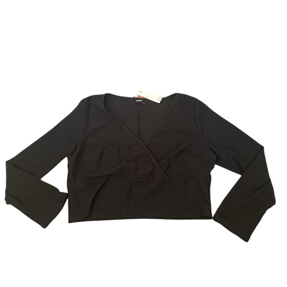 Cider Tops - Cider Elegant Black Wrap Blouse